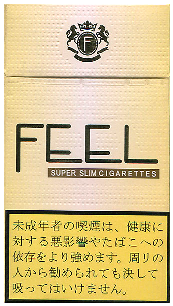 "Feel" Super Slim. Duty Free, Малайзия, 2008 год. 20 штук, с фильтром, в боксе, в целлофане. Содержание смолы 10 мг, никотина 0,7 мг. Производитель - ? Владелец торговой марки - ?