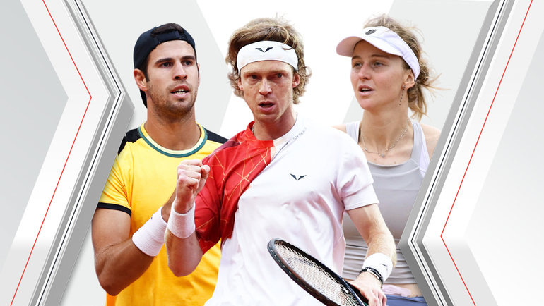    Карен Хачанов, Андрей Рублев и Людмила Самсонова.AFP, Global Look Press