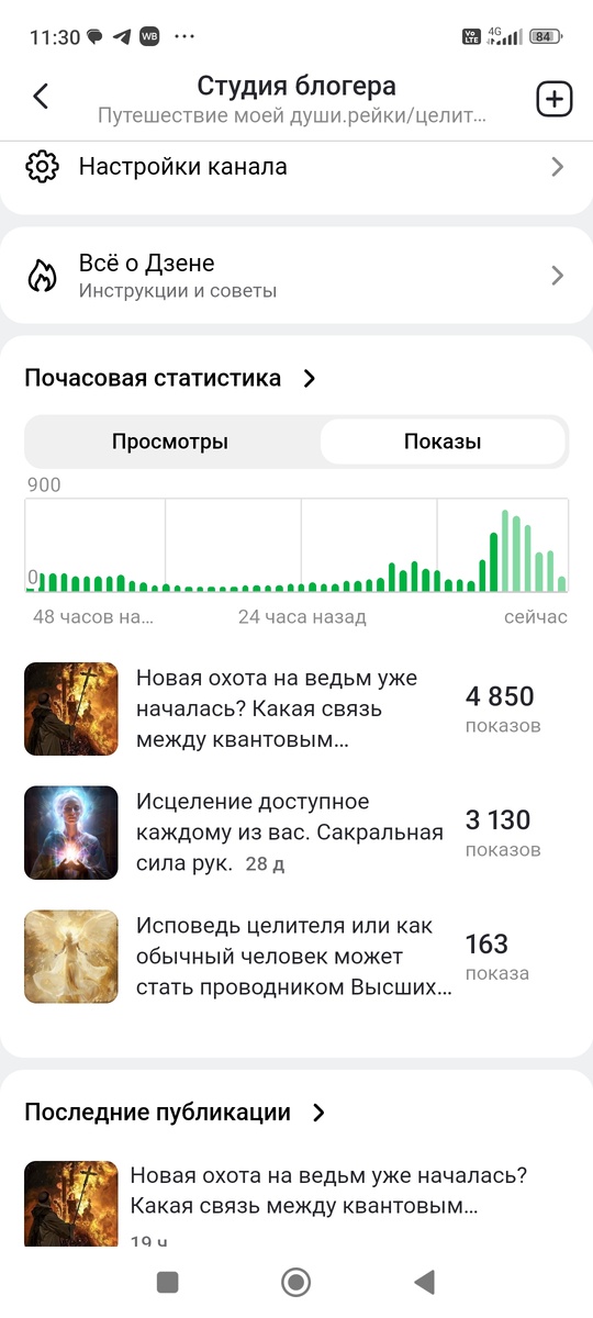 Скрин моей студии где видно, что Дзен вдруг начал "лить" показы, а потом опомнился и прикрутил оные. 