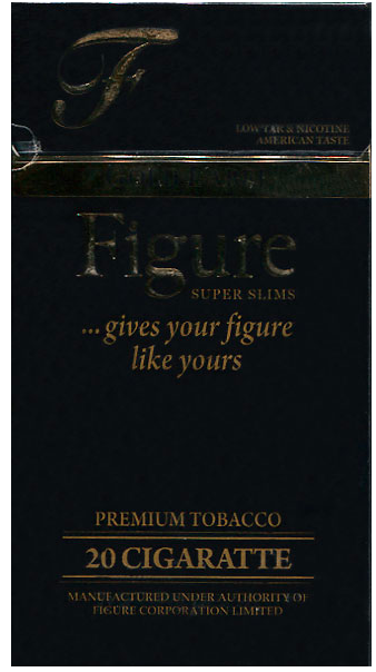 "Figure" Super Slims. Duty Free, Иран, 2008 год. 20 штук, с фильтром, в боксе, в целлофане. Смола 4 мг, никотин 0,4 мг. Производитель - ? Владелец торговой марки: "Figure Corporation Limited".