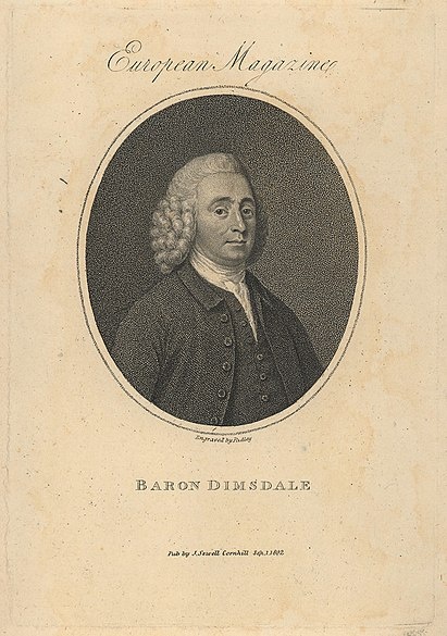 Томас Димсдейл (1712-1800). Получил в России за прививки царственным персонам баронский титул, звание лейб-медика, крупный чин  и пенсию 500 фунтов стерлингов в год