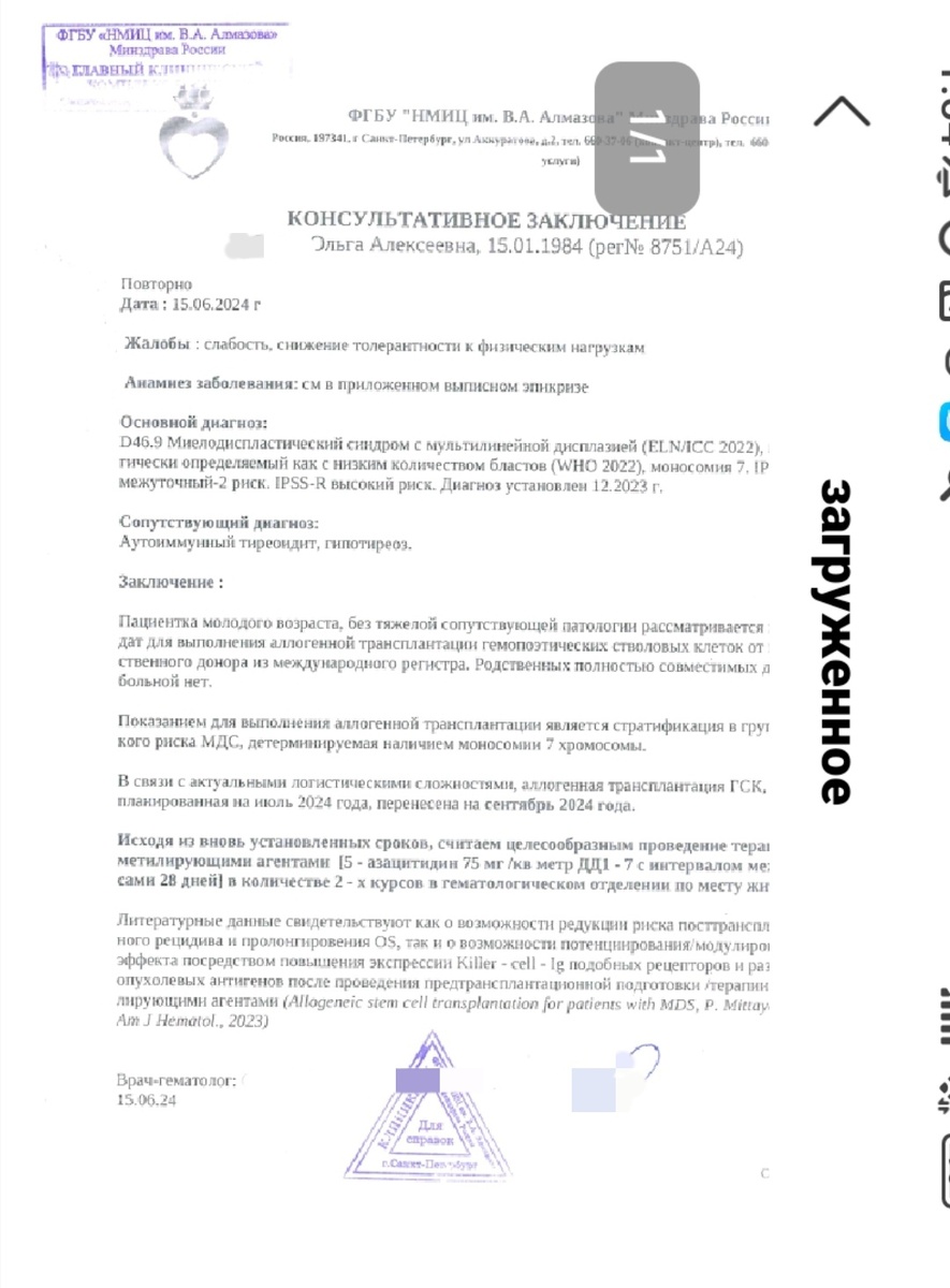 Вот вам бумажка, где написано, что трансплантация действительно была изначально назначена на июль, а не я всё придумала для "дочиток и донатов".