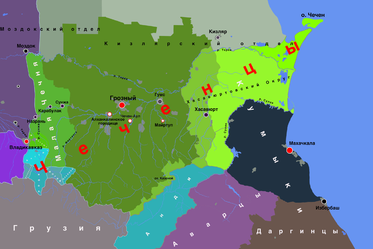 Карта расселения чеченцев «НАХЧИЙ» в 18-21 вв.