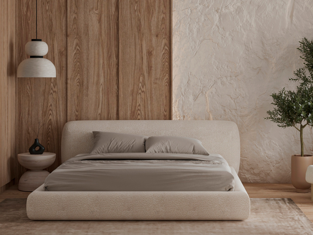 Модная кровать букле в спальне (фото 2, источник pinterest.com)