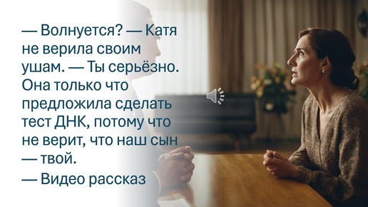 — Волнуется? Катя не верила своим ушам. Она только что предложила сделать тест ДНК, потому что не верит, что сын — твой.— Видео рассказ