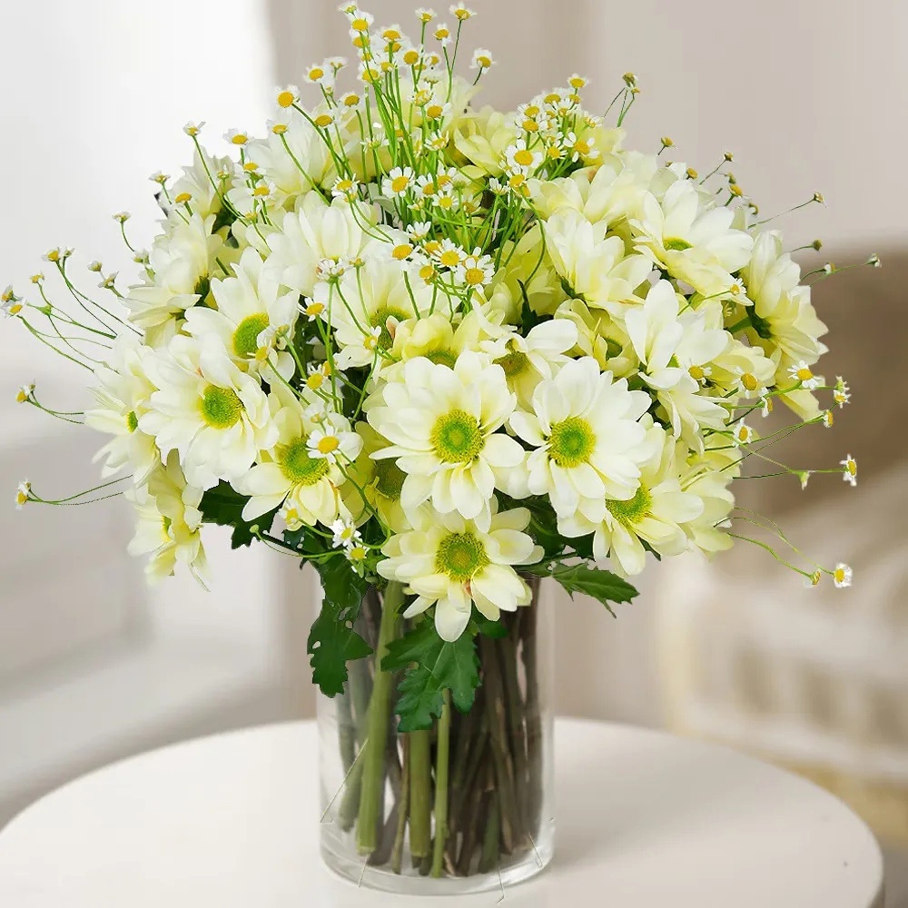 Букет из белых ромашек и хризантем «Незабываемый»  📷
