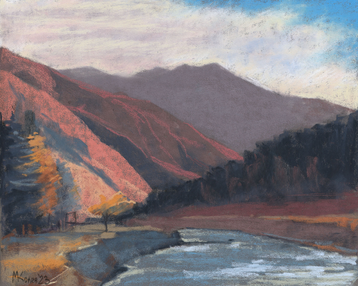 Колесниченко Мария. Рассвет в Эльбрусе. картон сухая пастель 24х30см