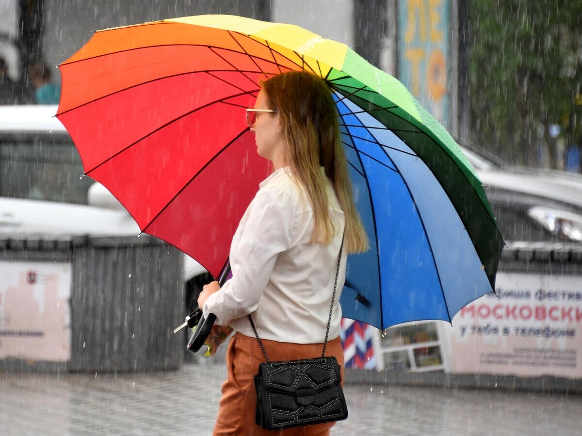    Девушка на одной из улиц в Москве во время дождя© РИА Новости / Евгений Биятов