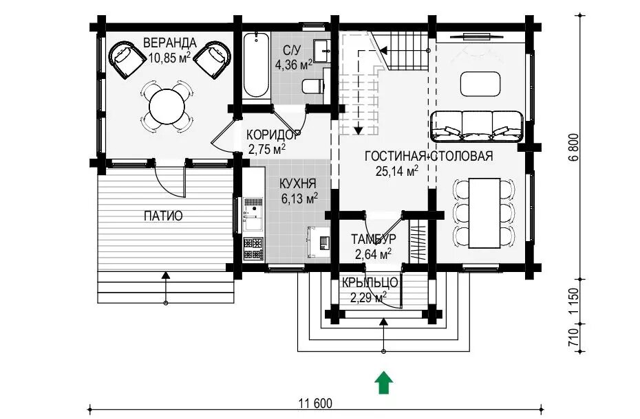 План первого этажа двухэтажного дома «Русский дом-90»