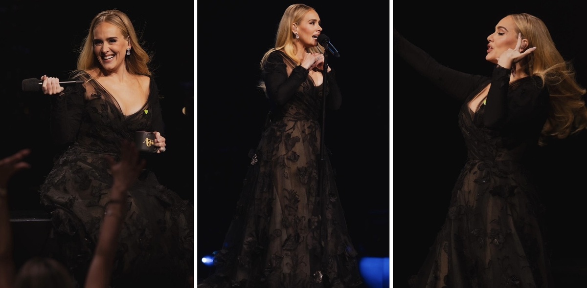 Адель появилась на 45-м юбилейном концерте в Лас-Вегасе в роскошном наряде от российского дизайнера Валентина Юдашкина.-2