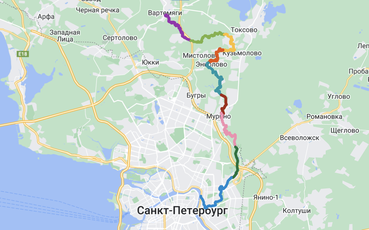 Разбивка Охты по маршрутам. От Вартемяг до Невы.