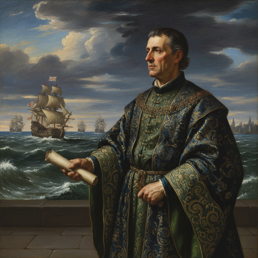 Важный человек на фоне неспокойного моря.