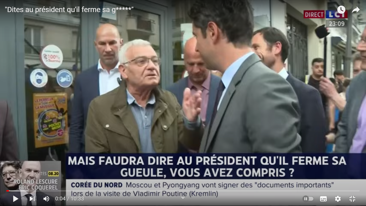 Встреча Атталя с избирателем. Скриншот из передачи с канала LCI в YouTube