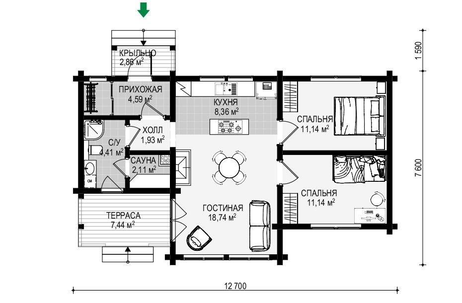 План одноэтажного дома «Скандинавский-62»