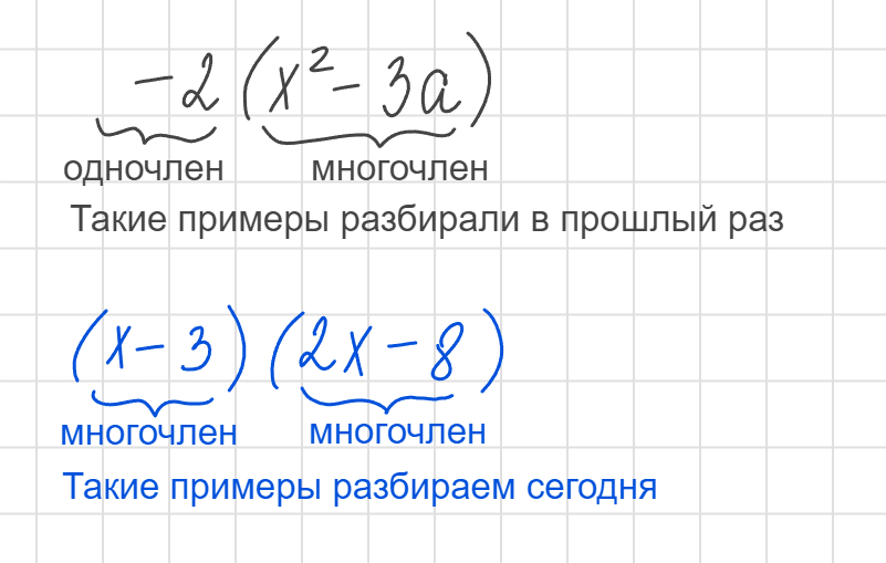Примеры раскройте скобки умножение одночлена на многочлен и умножение многочлена на многочлен