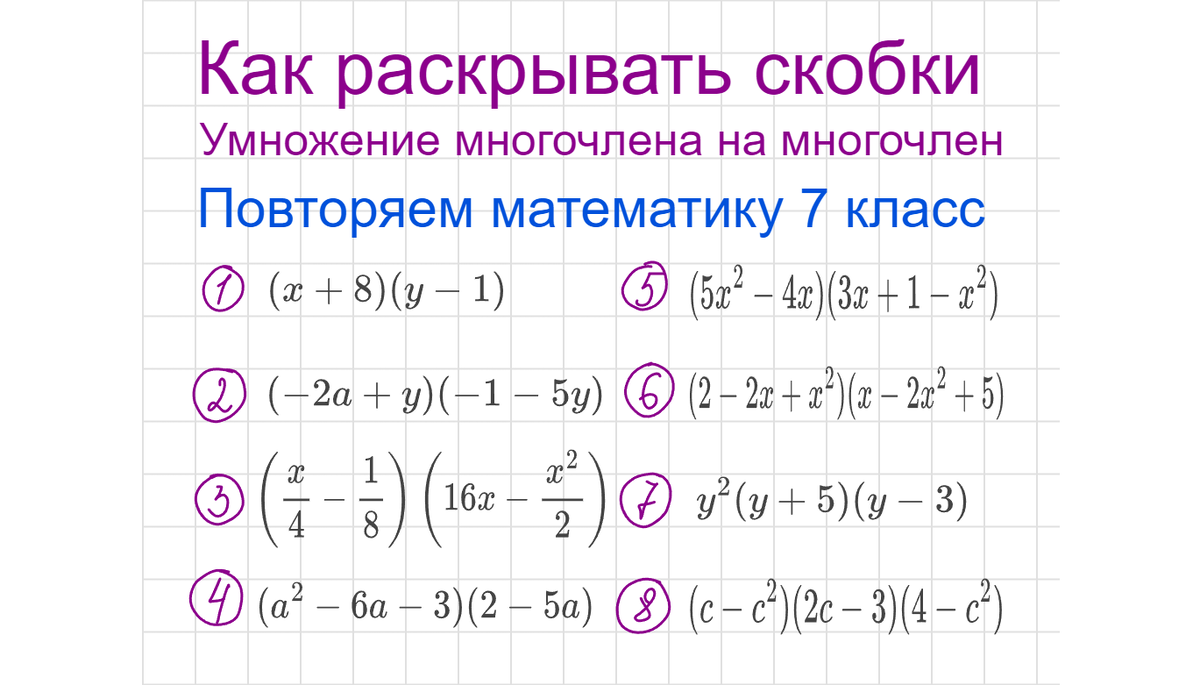 Как раскрывать скобки? Умножение многочлена на многочлен. Повторяем математику за 7 класс