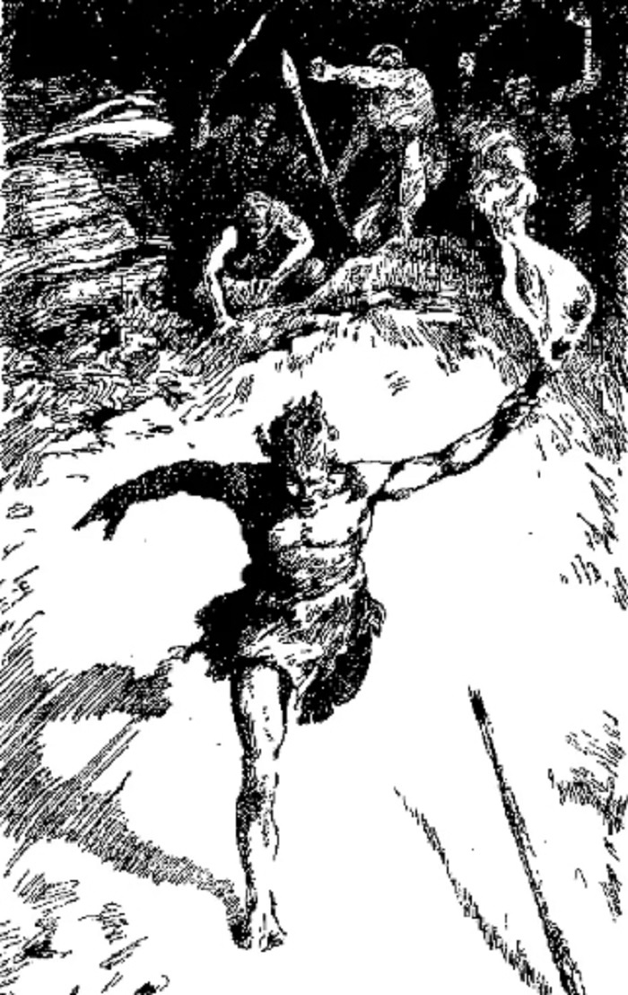 Иллюстрация к роману "Борьба за огонь" из книги серии "Новая библиотека приключений".