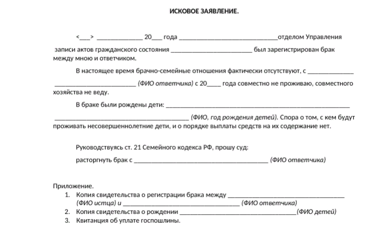 Бланк искового заявления о расторжении брака (источник: imeyupravo.com)