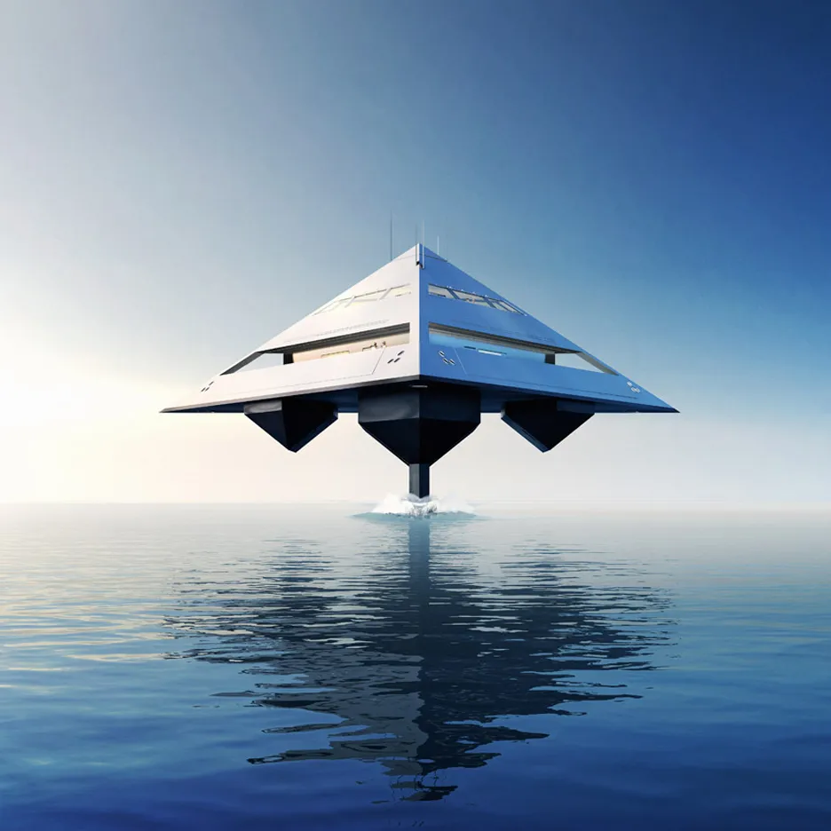 "The Flying Pyramid" has a unique geometrical shape that allows it to lift from the water.
