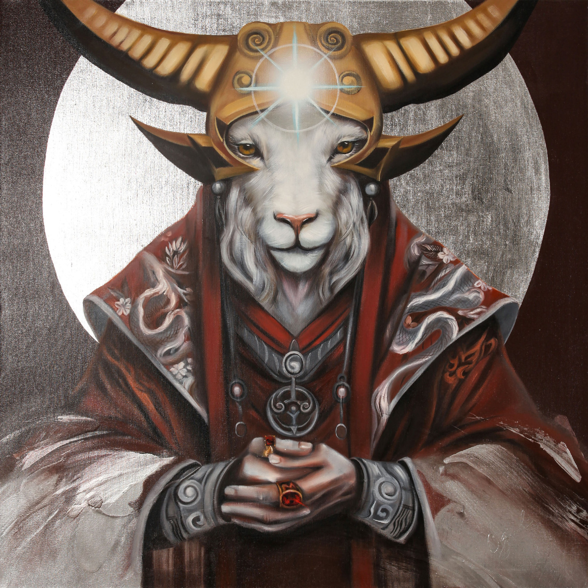 Козерог. Холст, масло, акрил, поталь. Формат 100х100х4 см.