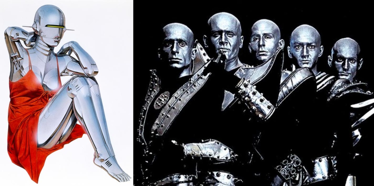 В коллаже использованы иллюстрация японского художника Хадзимэ Сораямы (Hajime Sorayama) и фотография французской группы «Rockets»