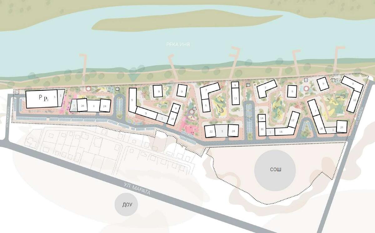 Проект и план застройки ЖК Скандинавские кварталы в Новосибирске