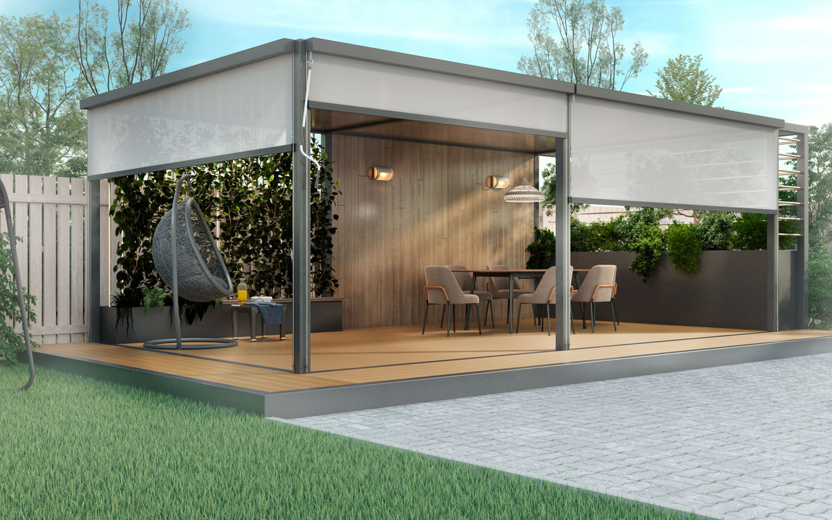 Системы ZIP обеспечивают надёжную защиту от солнца, ветра и насекомых для открытых террас, веранд, балконов, загородных домов и летних кафе.