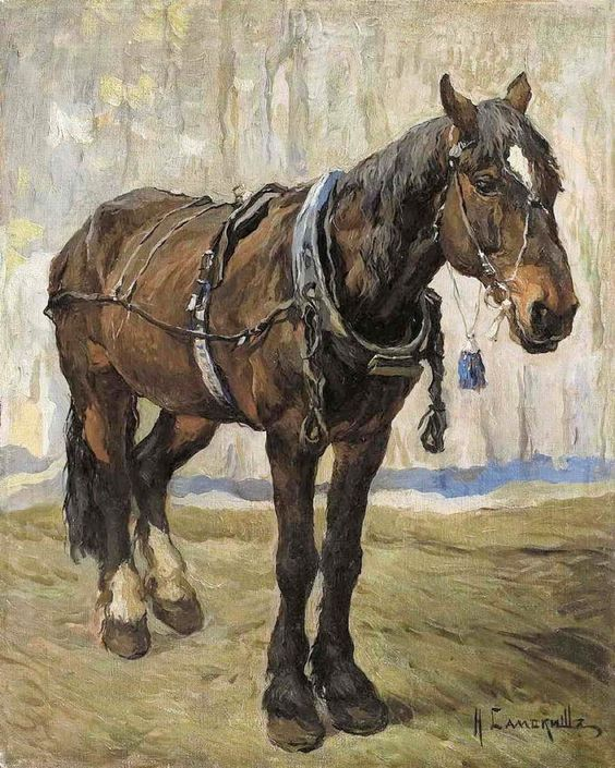 упряж на лошади, холст маслом