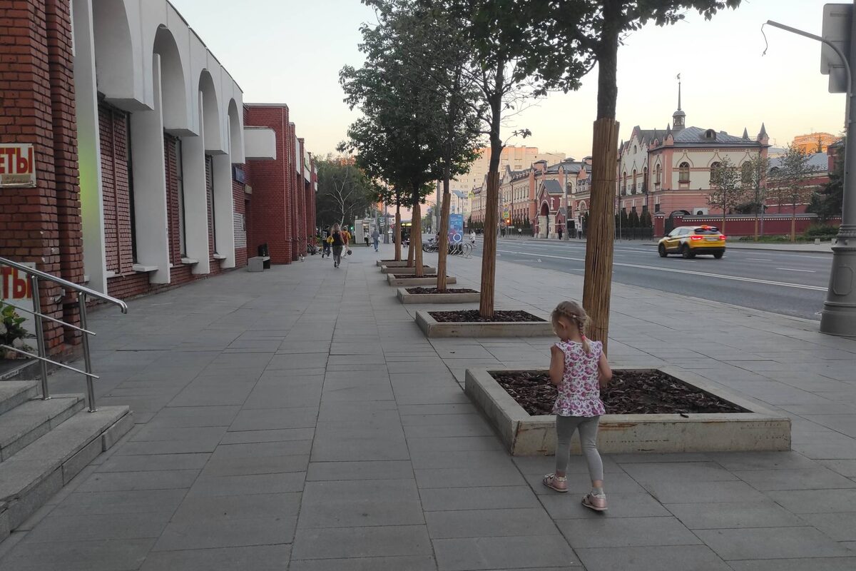 Спереди - чисто. Можно идти по тротуару спокойно в течение двух минут.