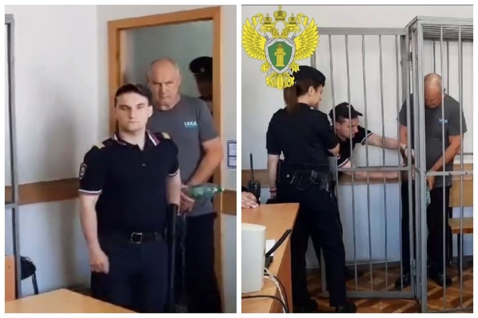    Шарапова заводят в зал суда и помещают в клетку, отстегивая наручники. Фото: прокуратура Рязанской области.