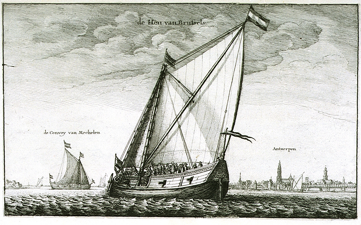 De Heu van Brussels. De convoy van Mechelen. Antwerpen. Hollar, Wenceslaus. Национальный морской музей, Гринвич, Лондон. PAD0336