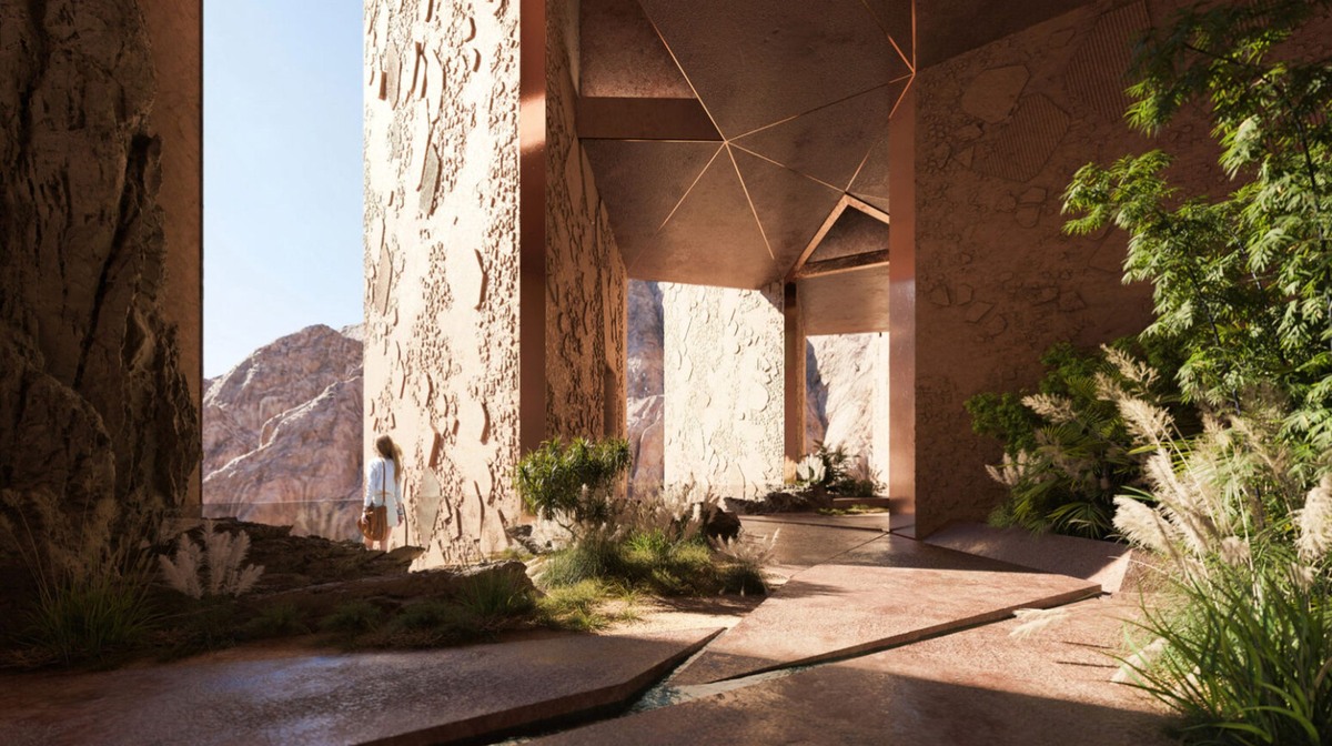 Projects: Mirrored hotel by Shaun Killa | Rock-shaped hotel by Mario Cucinella | Stepped cliffside hotel by Chris van Duijn (OMA) | Geo: Neom, SA