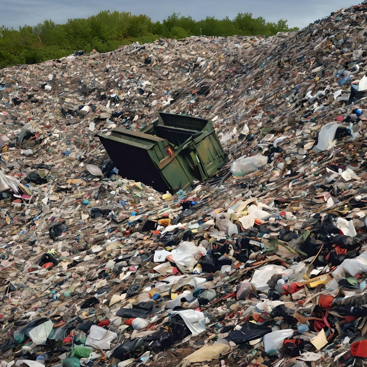 Мусорный полигон. Иллюстрация сгенерирована нейросетью