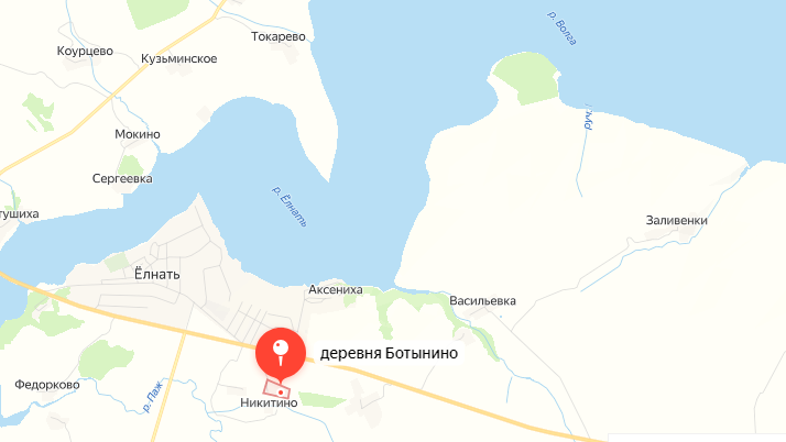 Карта Поволжья, где отмечены Ёлнать, Ботынино-Будырино, Никитино...