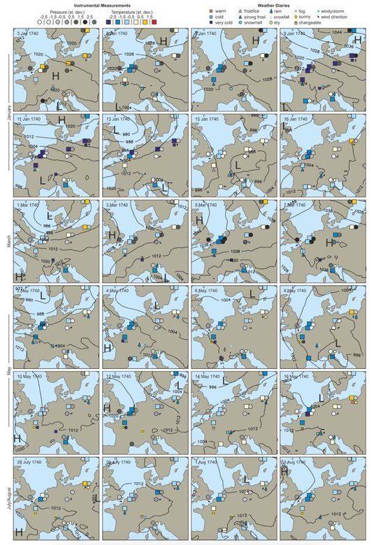 Аномалии температуры и давления, выявленные на основе инструментальных измерений и метеорологических дневниковисточник: Climate Of The Past