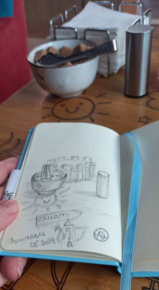 Столик в кафе "Сладости и радости" в г. Ярославль.. Первый день нашего пребывания.