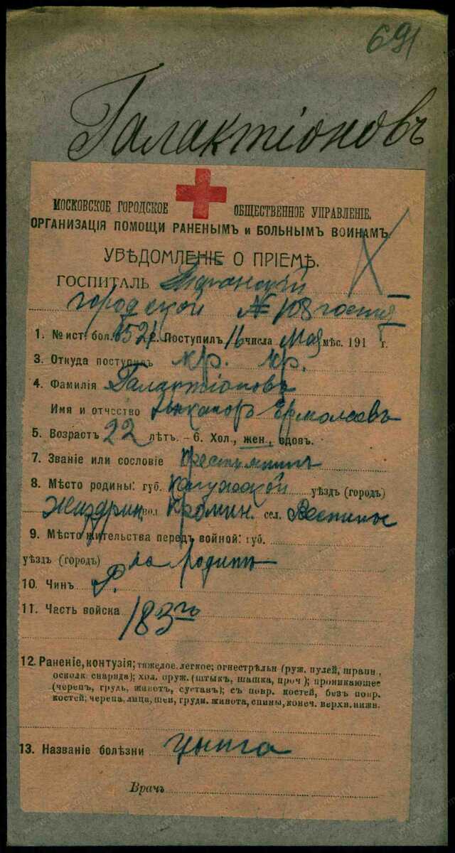 архивная карточка на Галактионова Никонора Ермолаевича