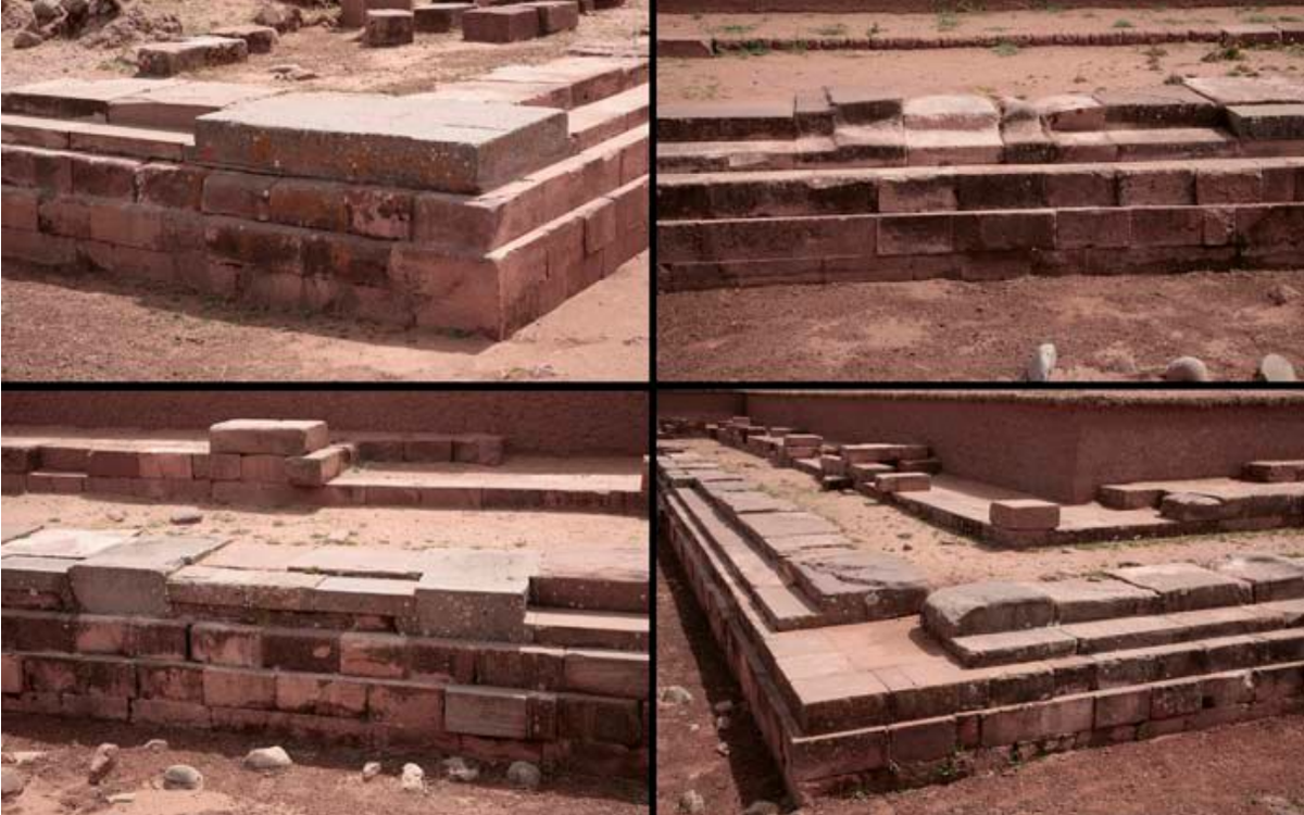 Кладка нижнего яруса облицовки холма Пума-Пунку