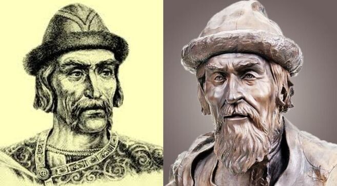 Ярослав Мудрый. Слева - рисунок, справа - реконструкция по черепу облика князя Ярослава Мудрого, сделанная антропологом Михаилом Герасимовым по мотивам обследования черепа великого князя