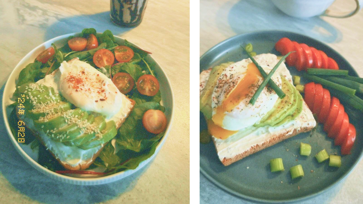 Пример правильного питания: белок, много овощей, норма жиров и немного сложных углеводов в виде цельно-зернового хлеба. 