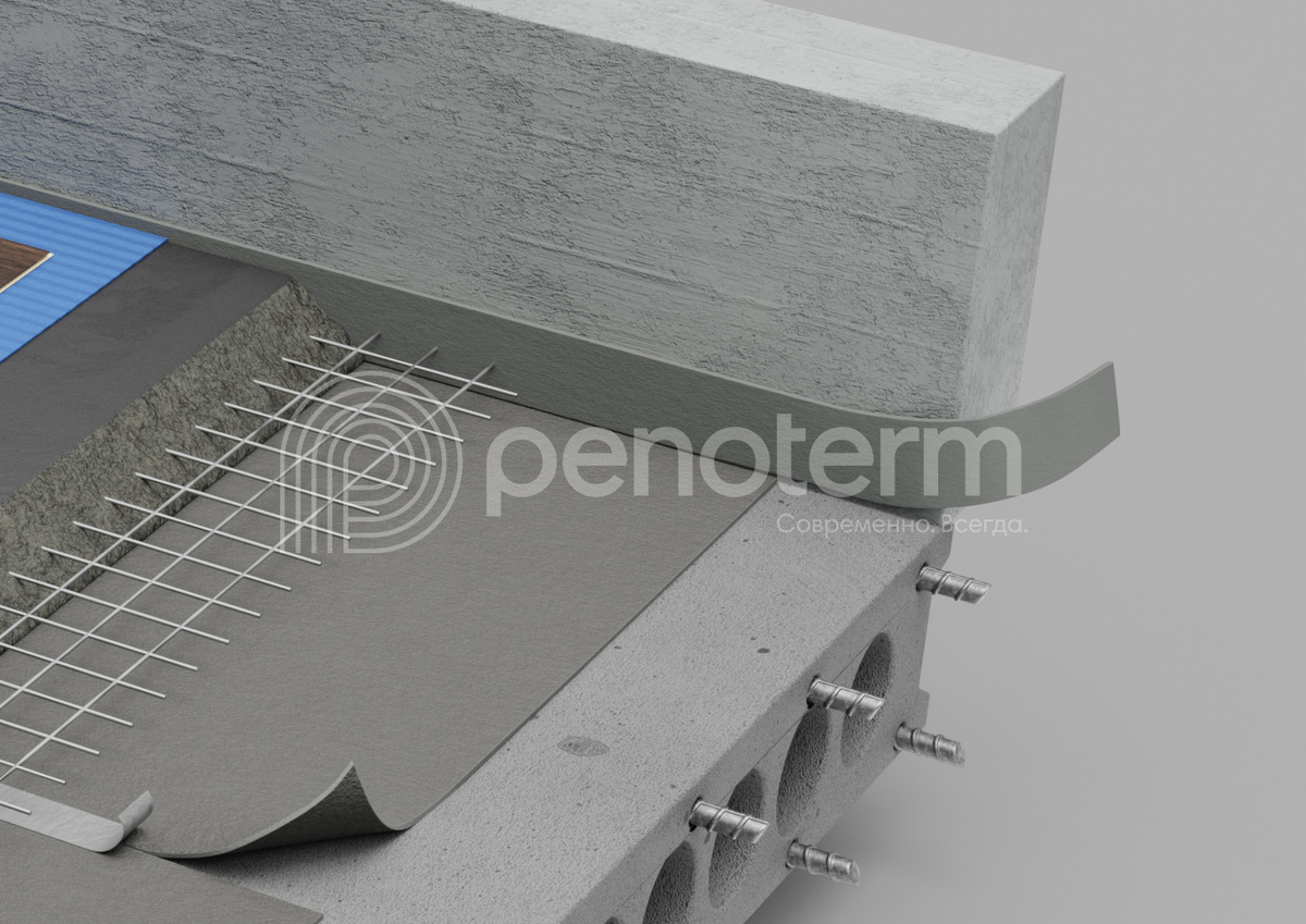 Рис.1 – полимерный изоляционный слой закрытоячеистого вспененного полипропилена, уложенный под бетонную стяжку