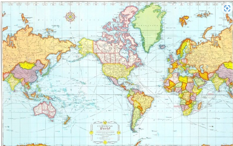 Карта Мира, изданная в США