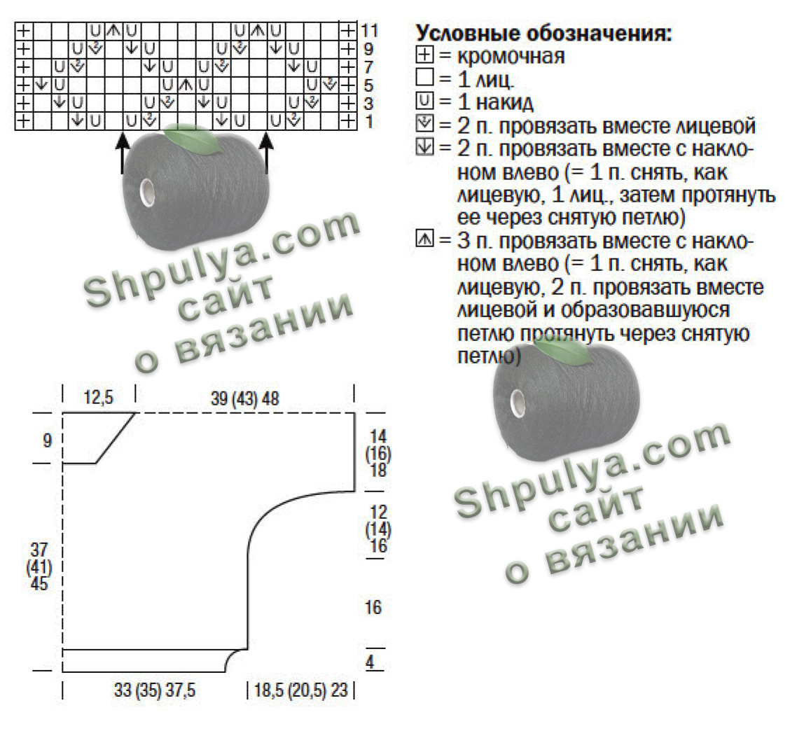 Выкройка и схема вязания пуловера