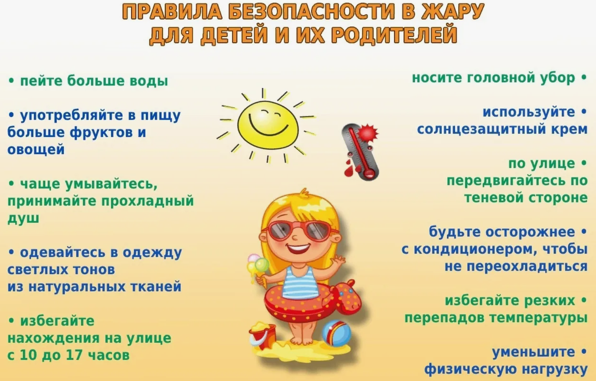 Правила безопасности в жару для детей и родителей