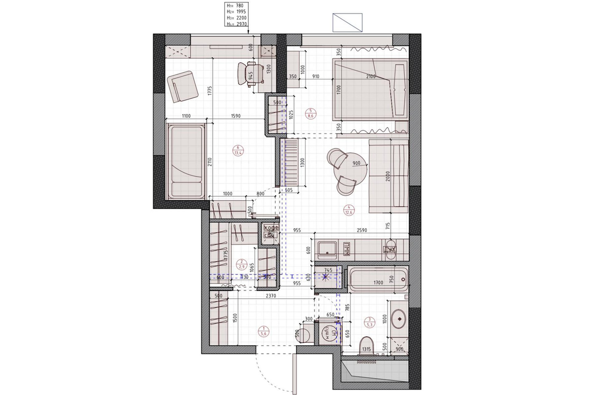 Итоговая планировка и расстановка мебели