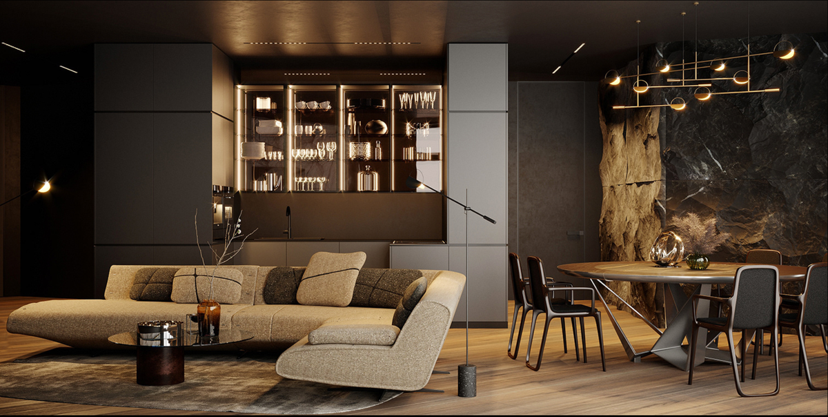 Элегантный и изысканный интерьер создан ZOOI Interior studio для молодой пары, увлекающейся искусством и современным дизайном.-2