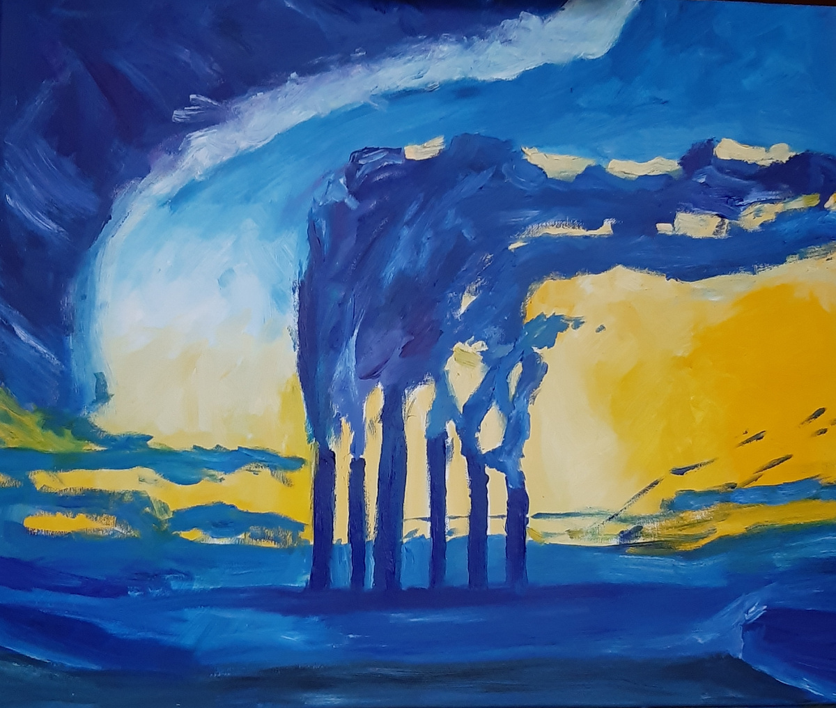 "парящая индустрия", 2023, 50х60 см, масло, холст на подрамнике. 15797 ₽