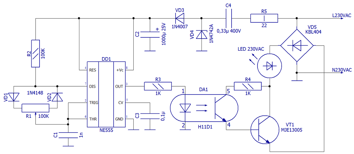 Диммер своими руками схема диммера Диммер для LED-лампы PRACTICAL ELECTRONICS Дзен