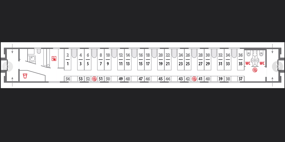 Схема вагона с нумерацией мест. Взято из сети Интернет в свободном доступе