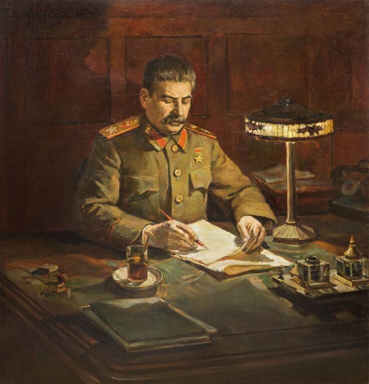 Художник Зайдман Д.Л. Картина «Сталин за рабочем столом» СССР,1947 г.